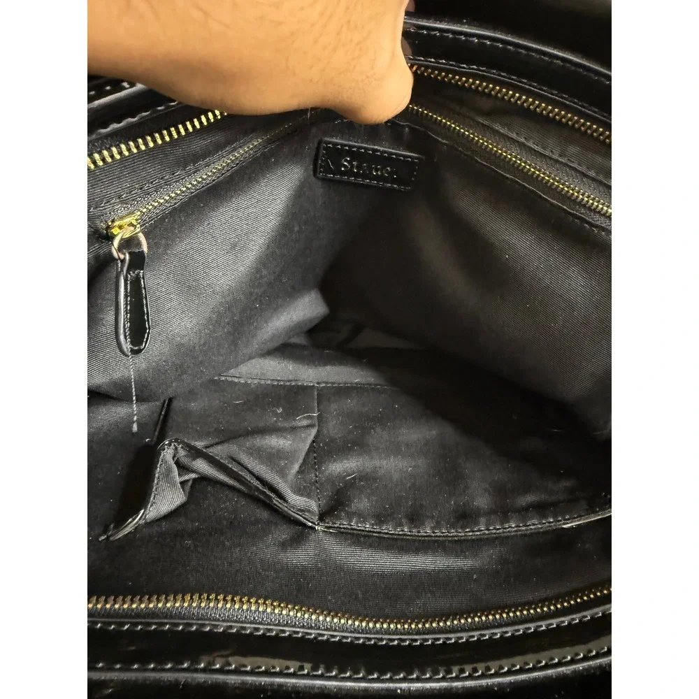 Stauer Satchel Shoulder‎ Bag Women's Black Croc Embossed Patent Leather Purse